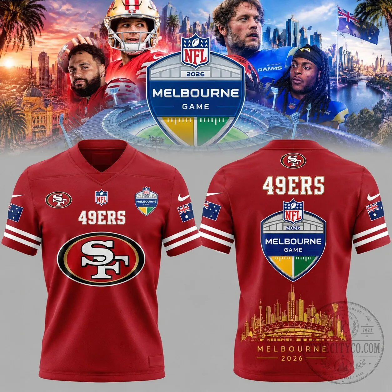 San Francisco 49ers NFL 2026 Melbourne Game Football Jersey 2 San Francisco 49ers NFL 2026 Melbourne Game Football Jersey
