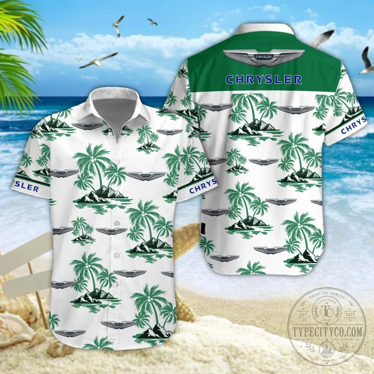 Chrysler Palm Tree Tropical Island Beach Summer Hawaiian Shirt