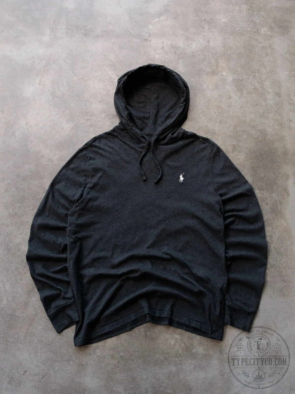 Polo Ralph Lauren Black Long Sleeve Hoodie with White Pony Logo