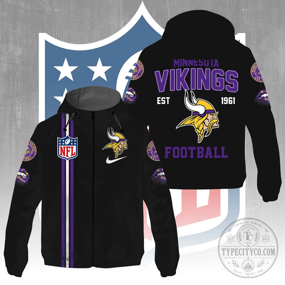 Minnesota Vikings NFL Football Team Black Windbreaker Jacket