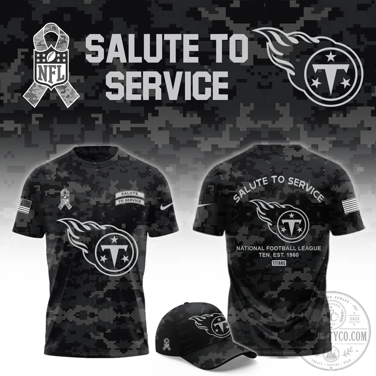 Tennessee Titans National Football League Salute To Service Camouflage T-Shirt