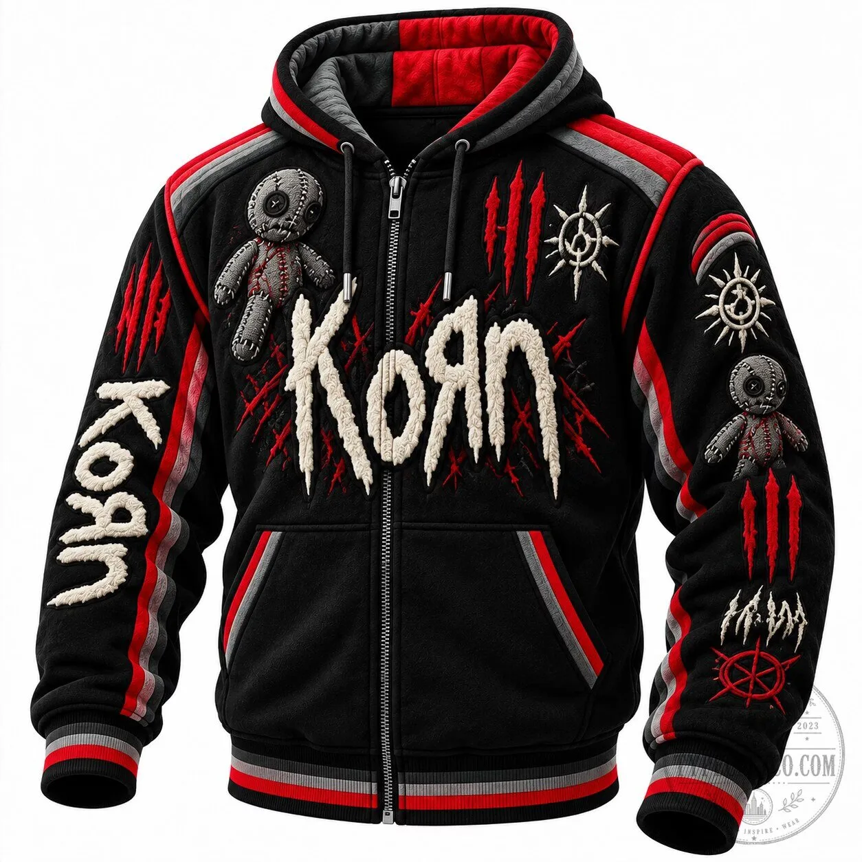 Korn Band Logo Black And Red Graphic Design Zip-Up Hoodie For Men