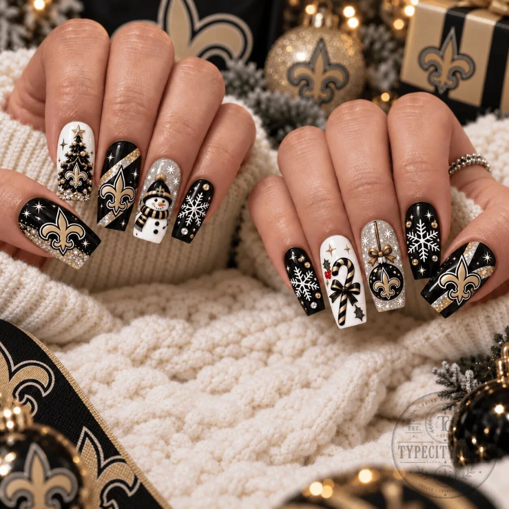 New Orleans Saints Christmas Spirit Holiday Press-On Nails Set New Orleans Saints Christmas Spirit Holiday Press-On Nails Set