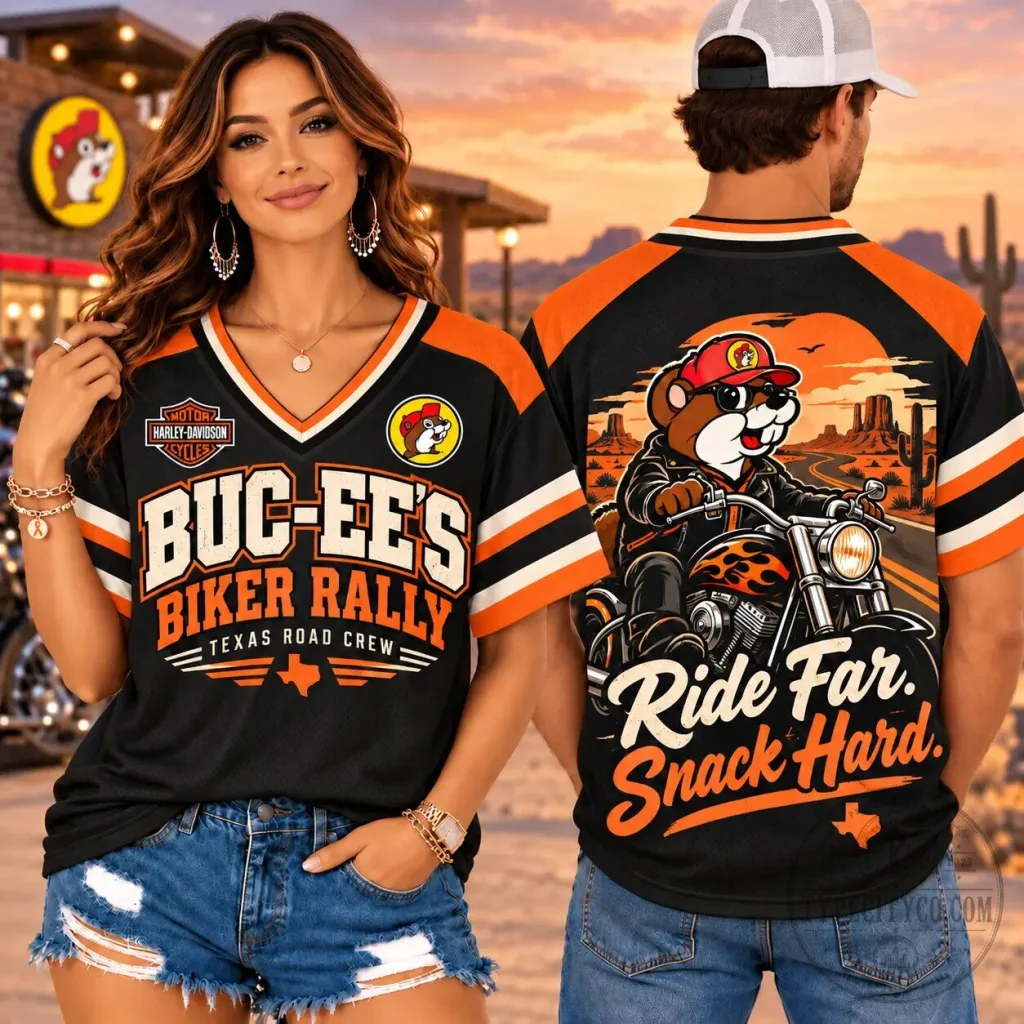Buc-ee's Biker Rally Texas Road Crew Motorcycle V-Neck Baseball Jersey Buc-ee's Biker Rally Texas Road Crew Motorcycle V-Neck Baseball Jersey