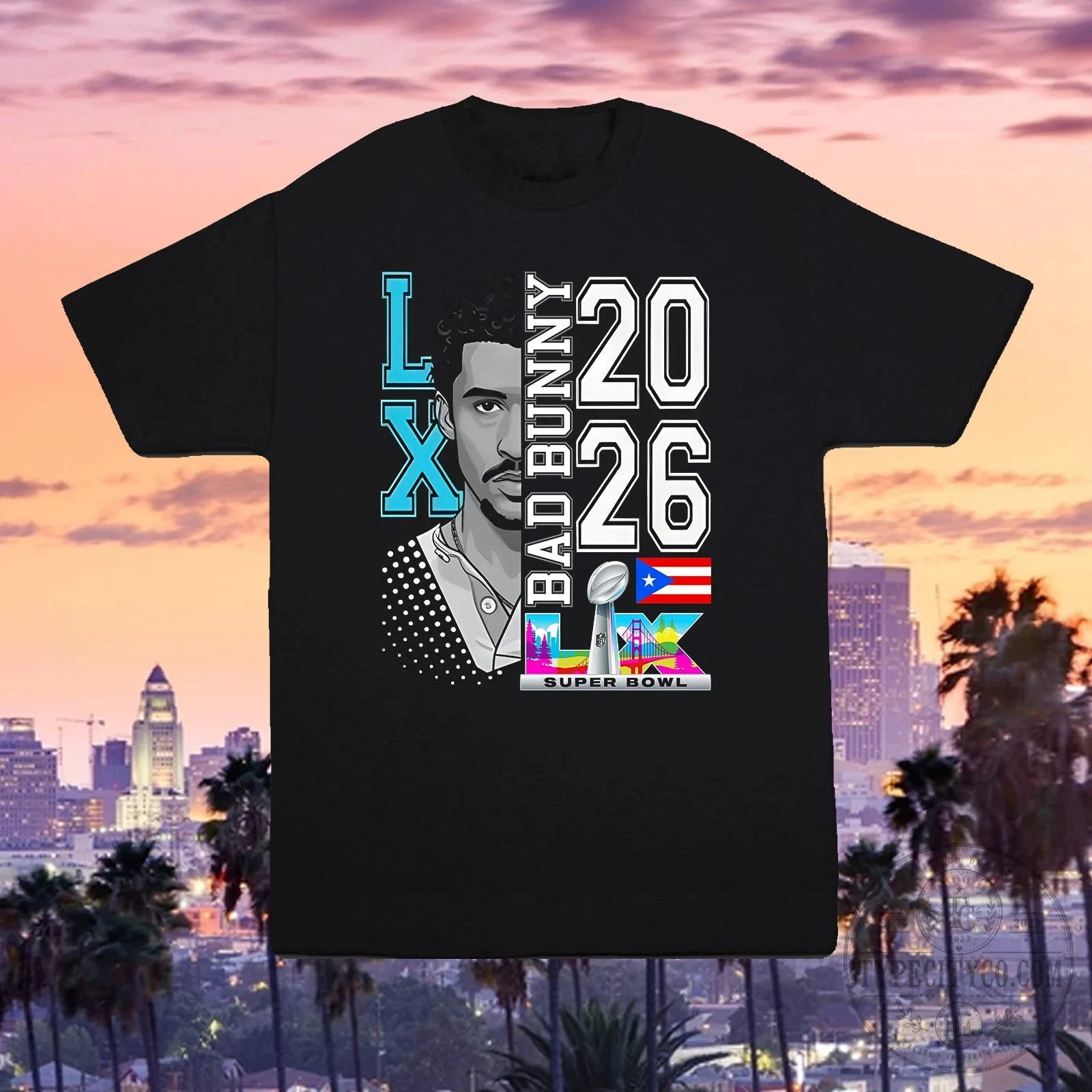 Bad Bunny Super Bowl 2026 Black Graphic T-Shirt