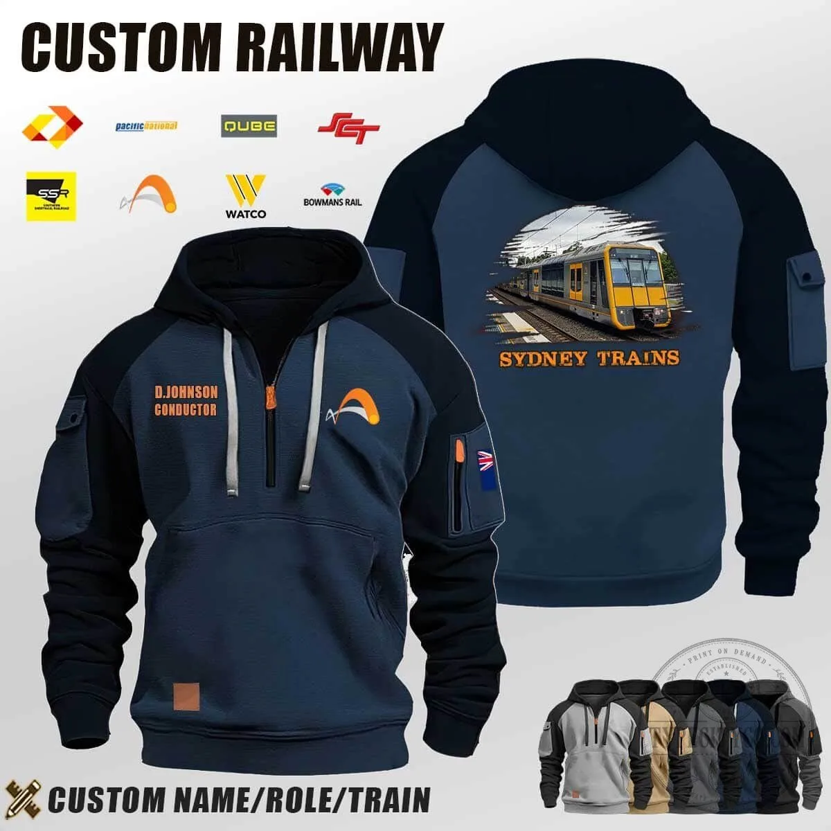 Queensland Rail Train Conductor Custom Name Half-Zip Hoodie 9 Queensland Rail Train Conductor Custom Name Half-Zip Hoodie