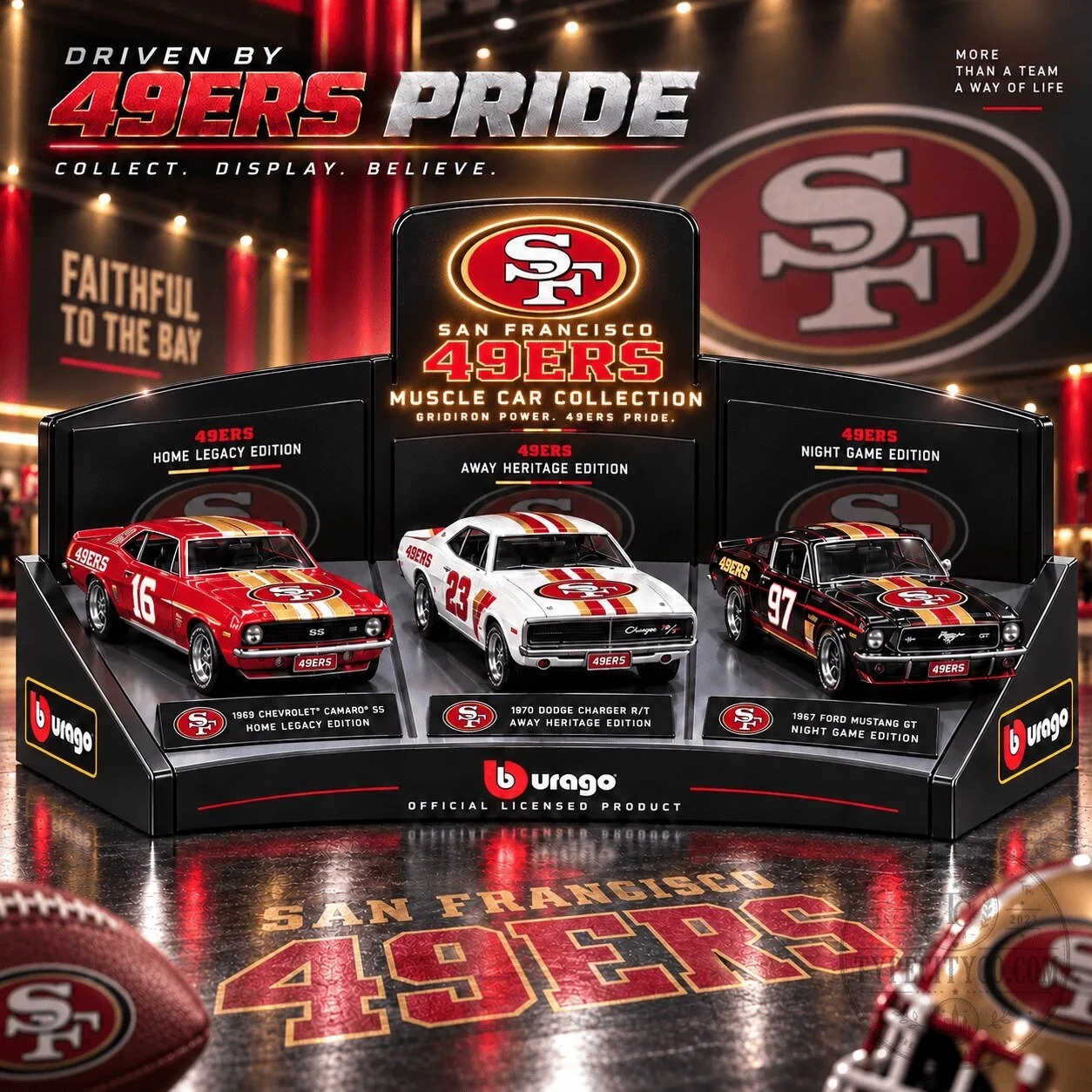 San Francisco 49ers Muscle Car Collection Set of Three Premium Model Vehicles