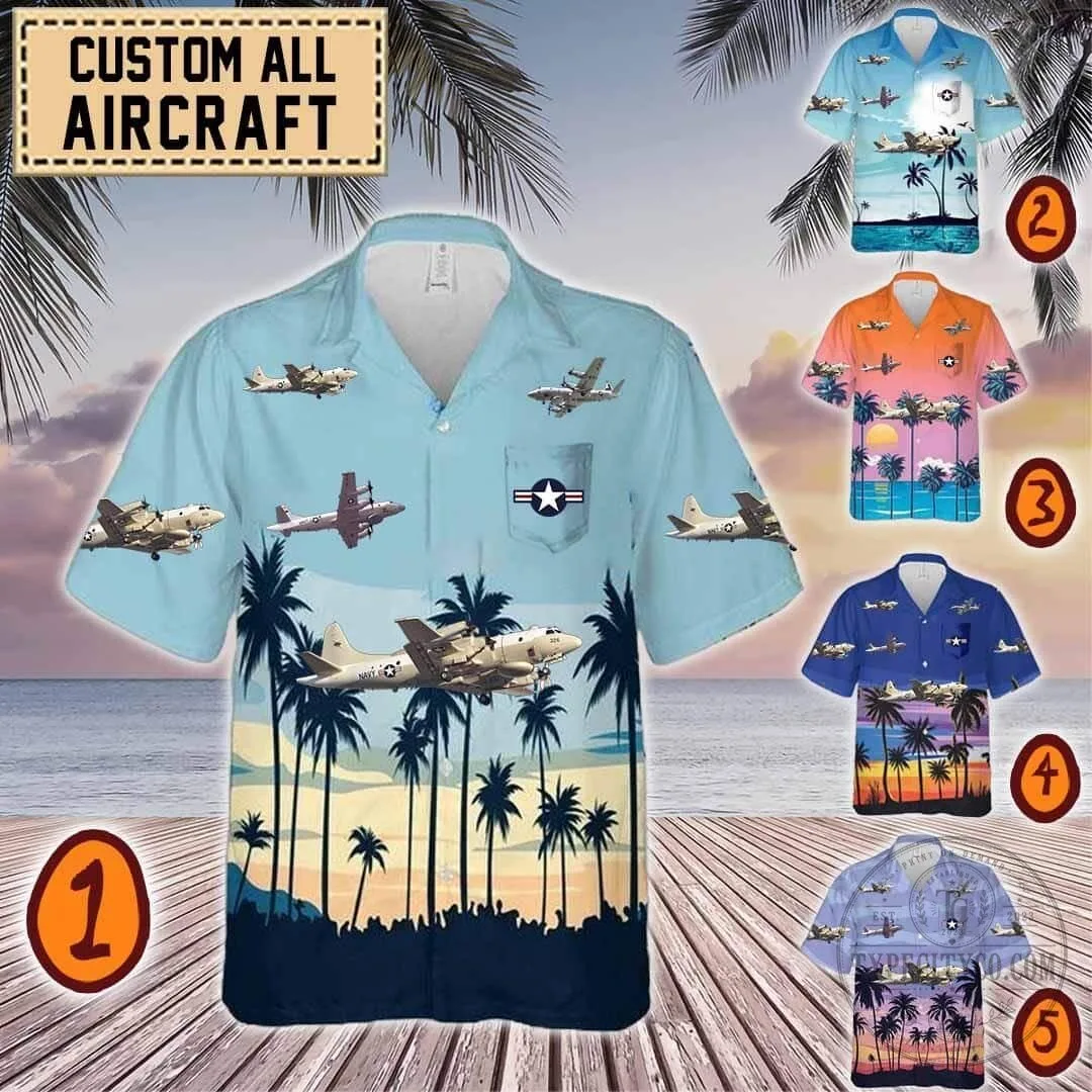 United States Navy EP-3 Orion Aircraft Tropical Beach Hawaiian Shirt
