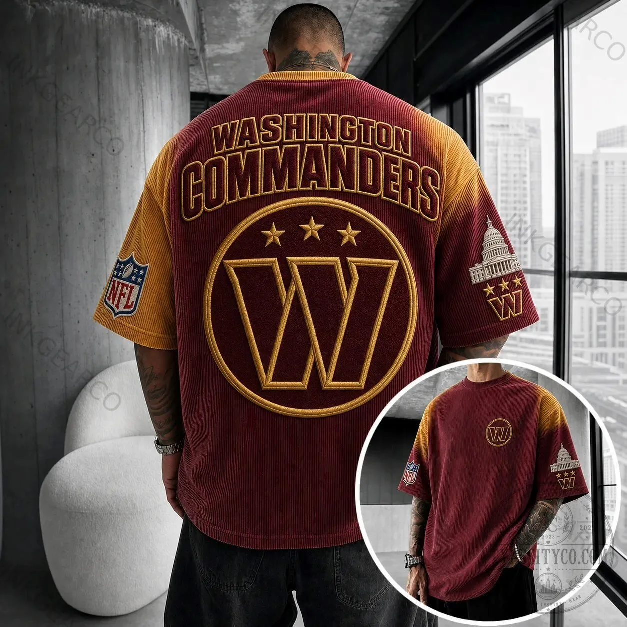 Washington Commanders NFL Football Team Corduroy Short Sleeve T-Shirt