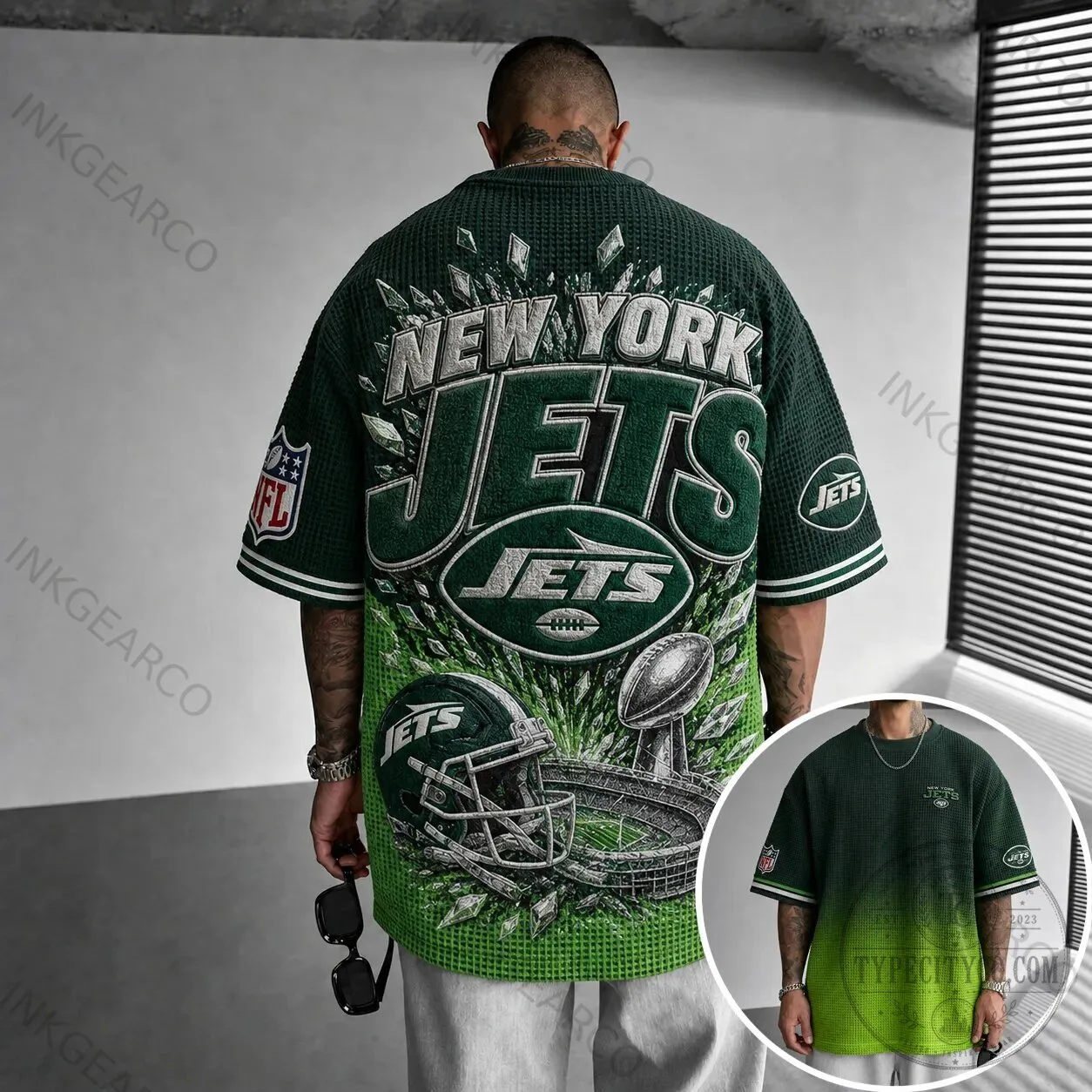 New York Jets NFL Football Team Green Waffle Knit Oversized T-Shirt