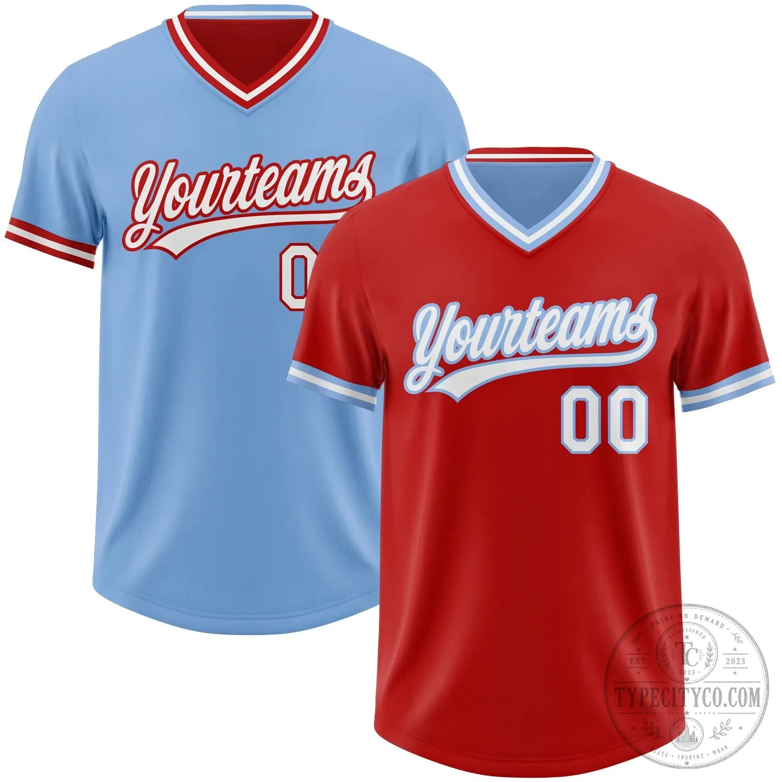 Custom Red Light Blue White Reversible Pullover Baseball Jersey Shirt
