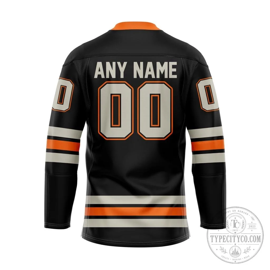 Omaha Lancers Black and Orange Personalized Ice Hockey Jersey 7 Omaha Lancers Black and Orange Personalized Ice Hockey Jersey