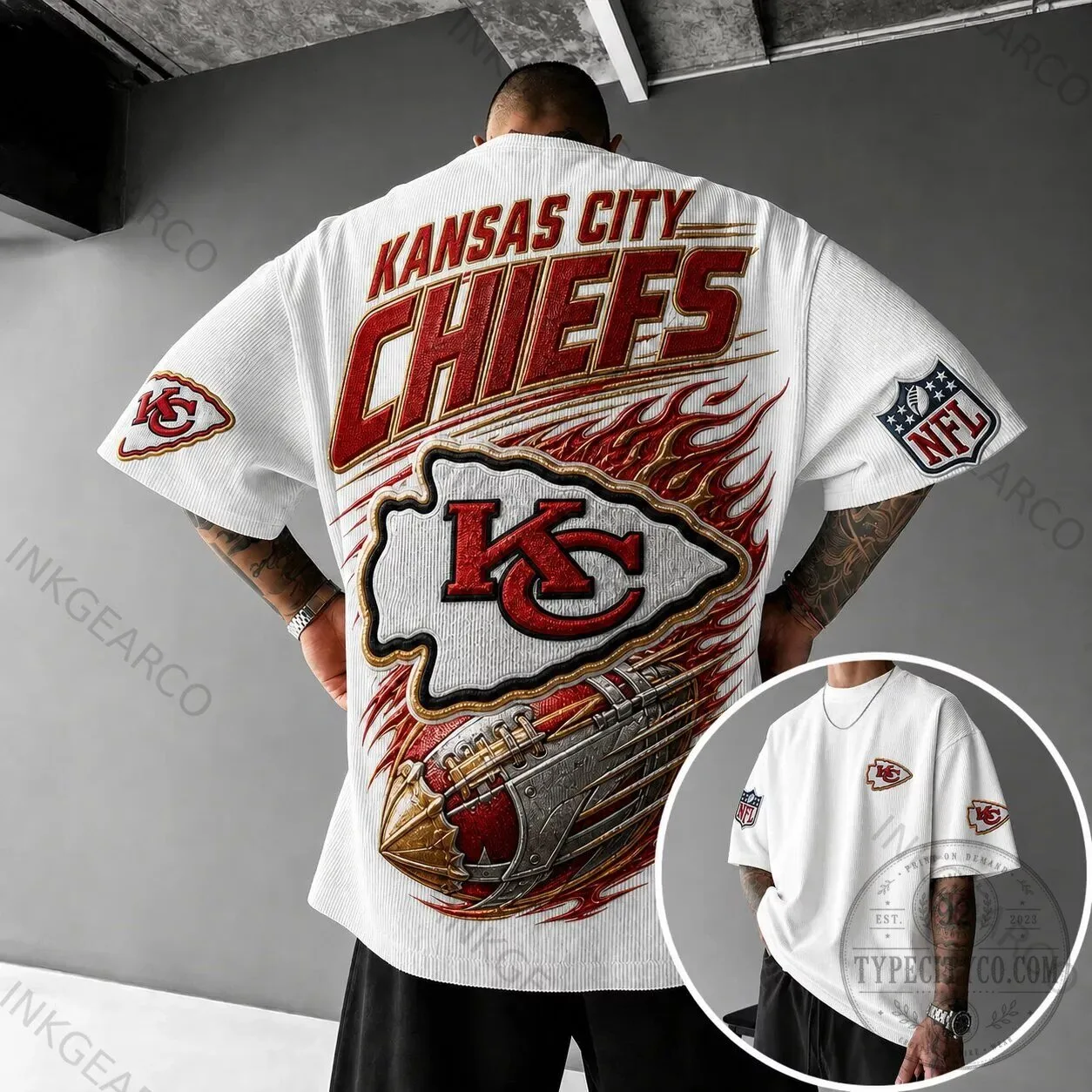 Kansas City Chiefs NFL Football Team Logo White Short Sleeve T-Shirt