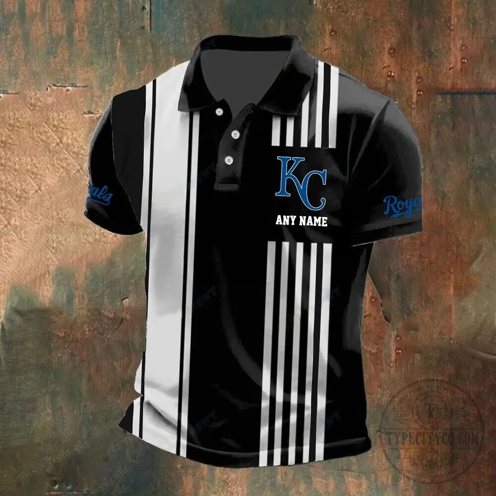 Kansas City Royals Personalized Name Black and White Striped Polo Shirt