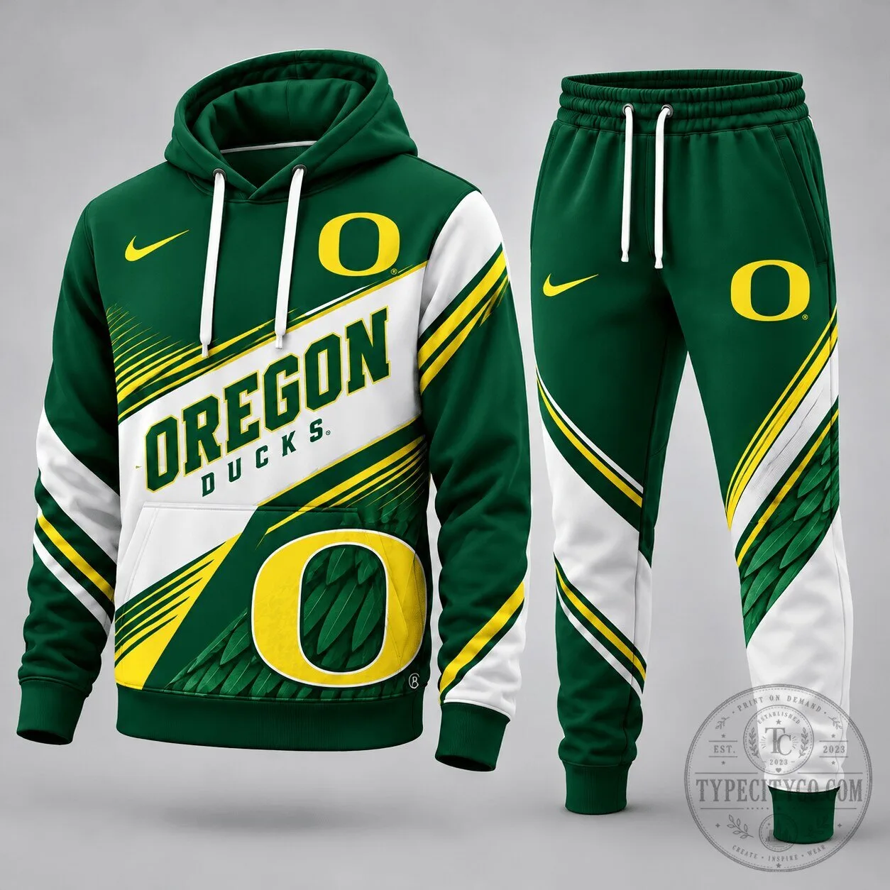 Oregon Ducks NCAA College Football Team Green and White Fan Hoodie
