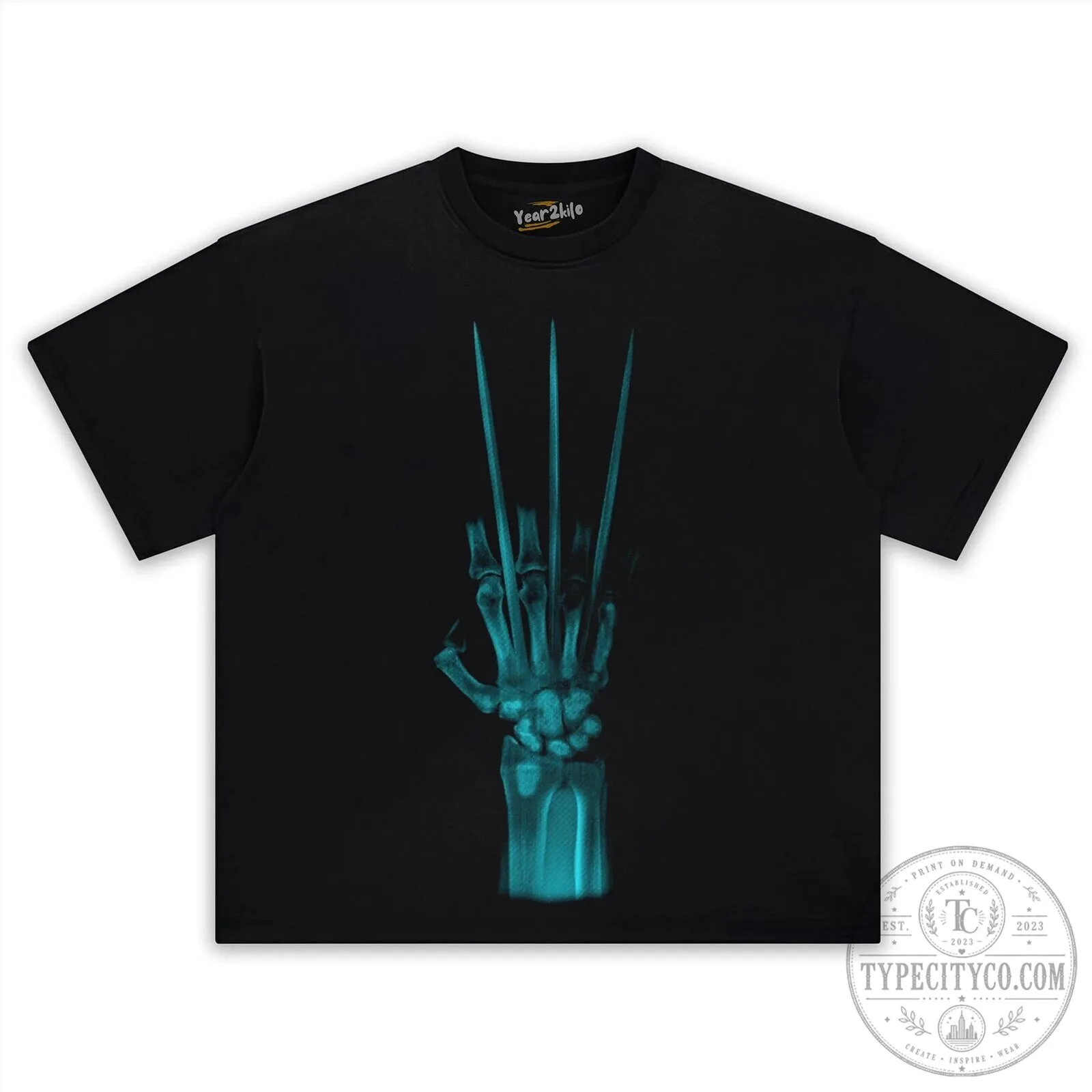 Wolverine Skeleton Hand Claws X-Ray Effect Graphic Print Washed Black T-Shirt 11 Wolverine Skeleton Hand Claws X-Ray Effect Graphic Print Washed Black T-Shirt