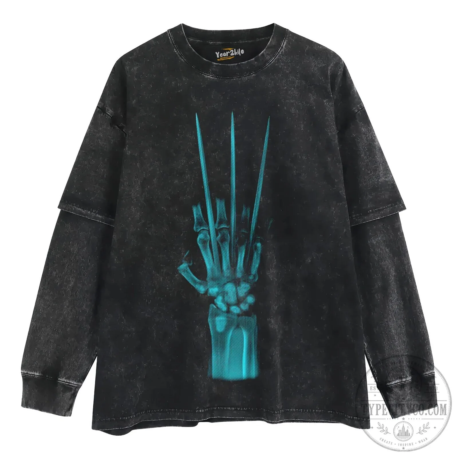 Wolverine Skeleton Hand Claws X-Ray Effect Graphic Print Washed Black T-Shirt 14 Wolverine Skeleton Hand Claws X-Ray Effect Graphic Print Washed Black T-Shirt