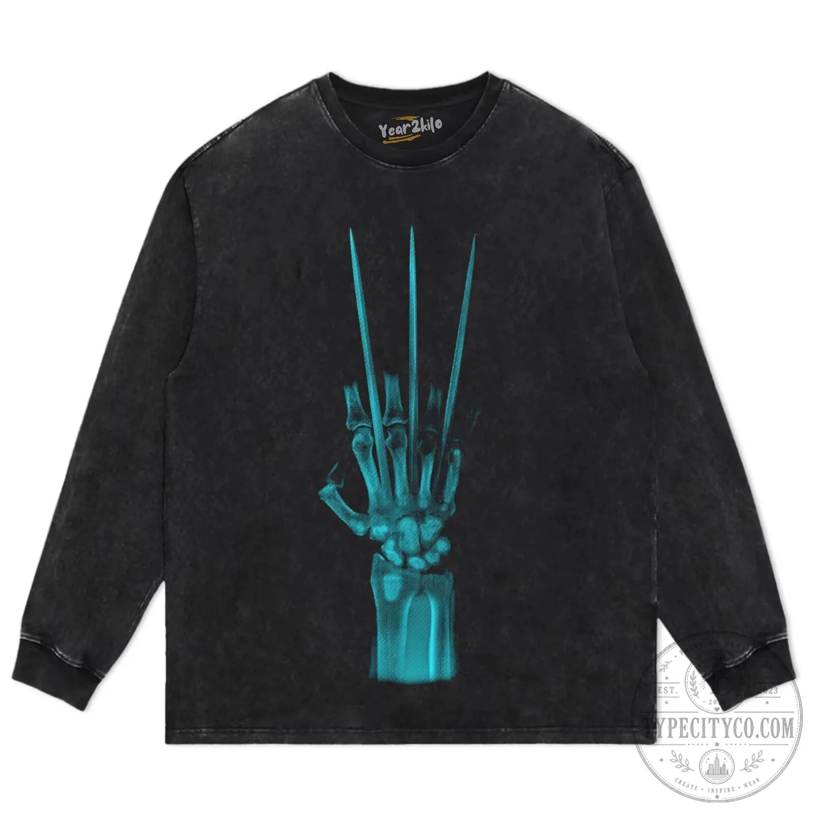 Wolverine Skeleton Hand Claws X-Ray Effect Graphic Print Washed Black T-Shirt 16 Wolverine Skeleton Hand Claws X-Ray Effect Graphic Print Washed Black T-Shirt