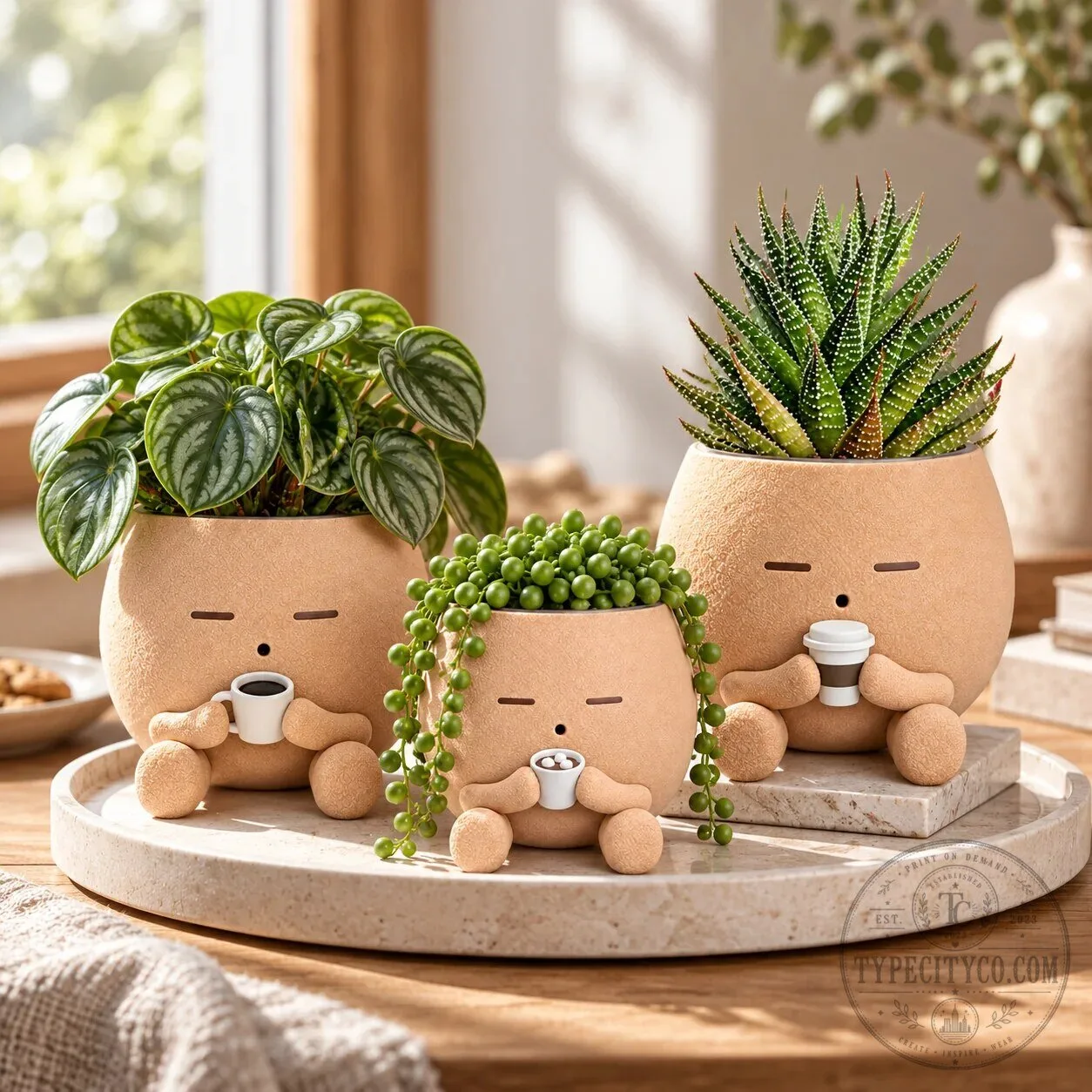 Cute Coffee Lover Succulent Planter Pot With Drainage Hole