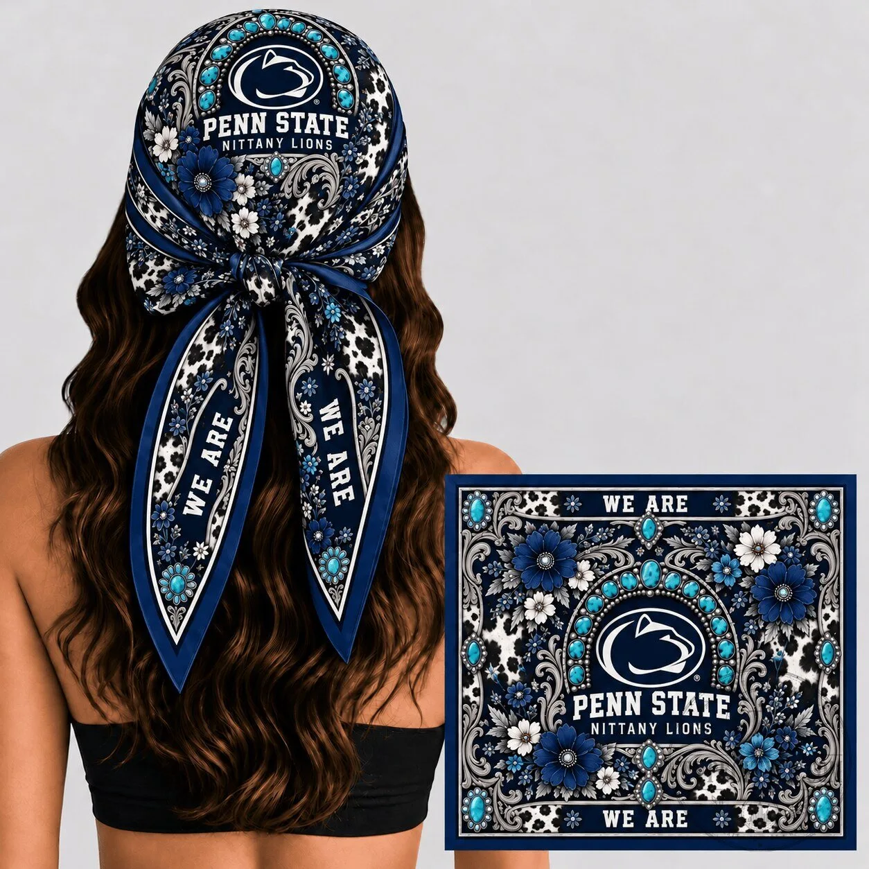 Penn State Nittany Lions Western Boho Floral Pattern Hair Scarf