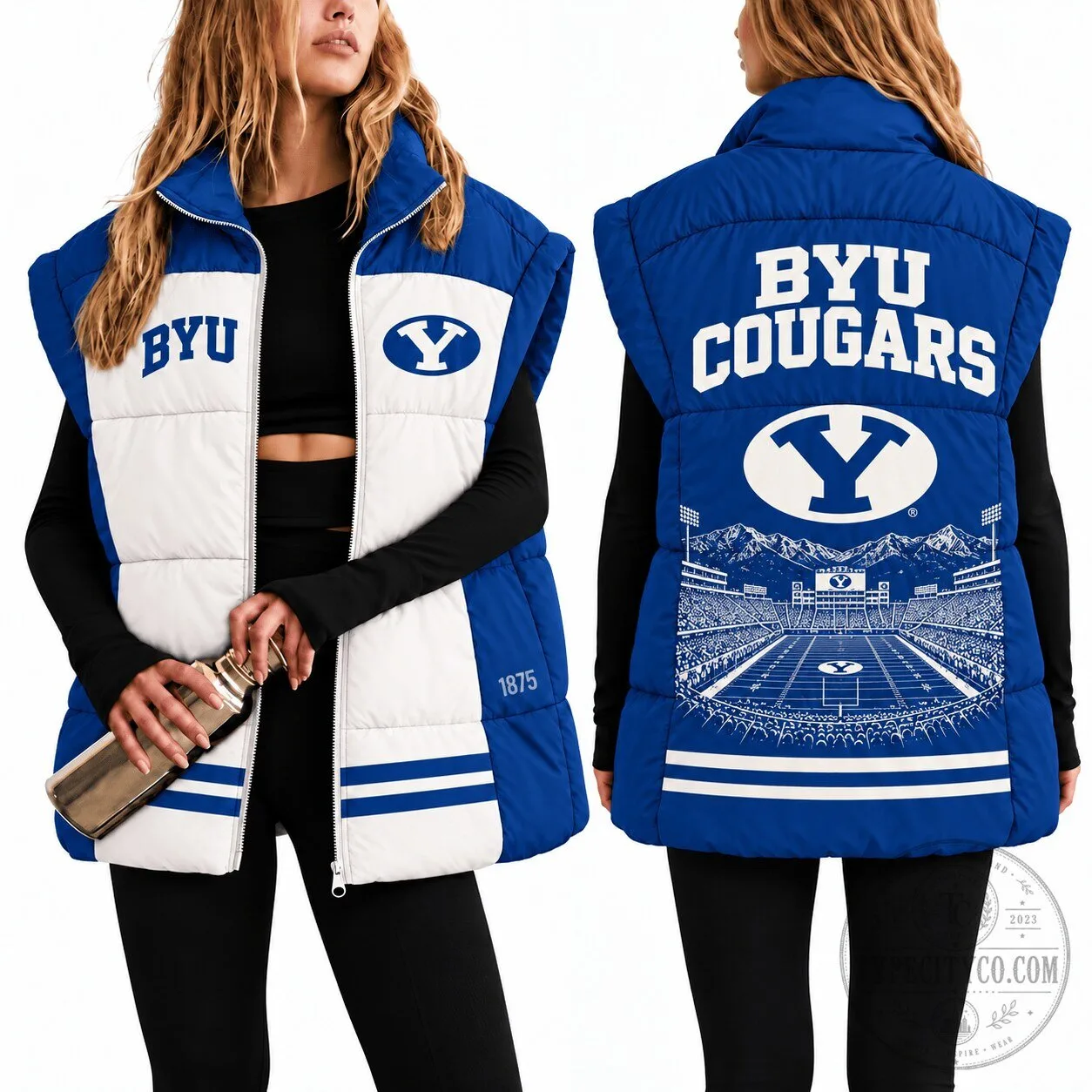 BYU Cougars Football Team Stadium Design Puffer Vest for Women