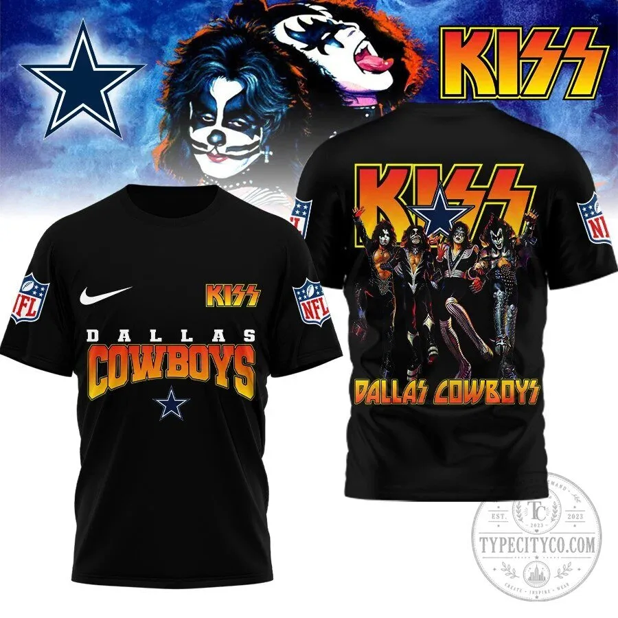 Dallas Cowboys Kiss Band Graphic Black Football T-Shirt