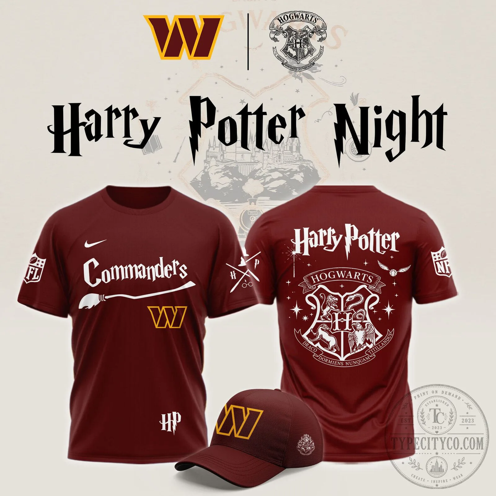 Washington Commanders Harry Potter Night Hogwarts Crest T-Shirt 1 Washington Commanders Harry Potter Night Hogwarts Crest T-Shirt