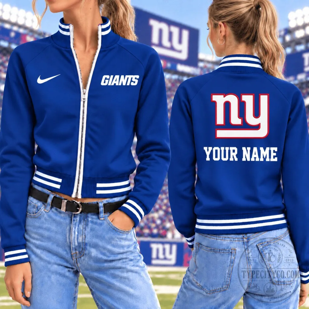 New York Giants Personalized Blue Team Color Mockneck Zip-Up Jacket New York Giants Personalized Blue Team Color Mockneck Zip-Up Jacket