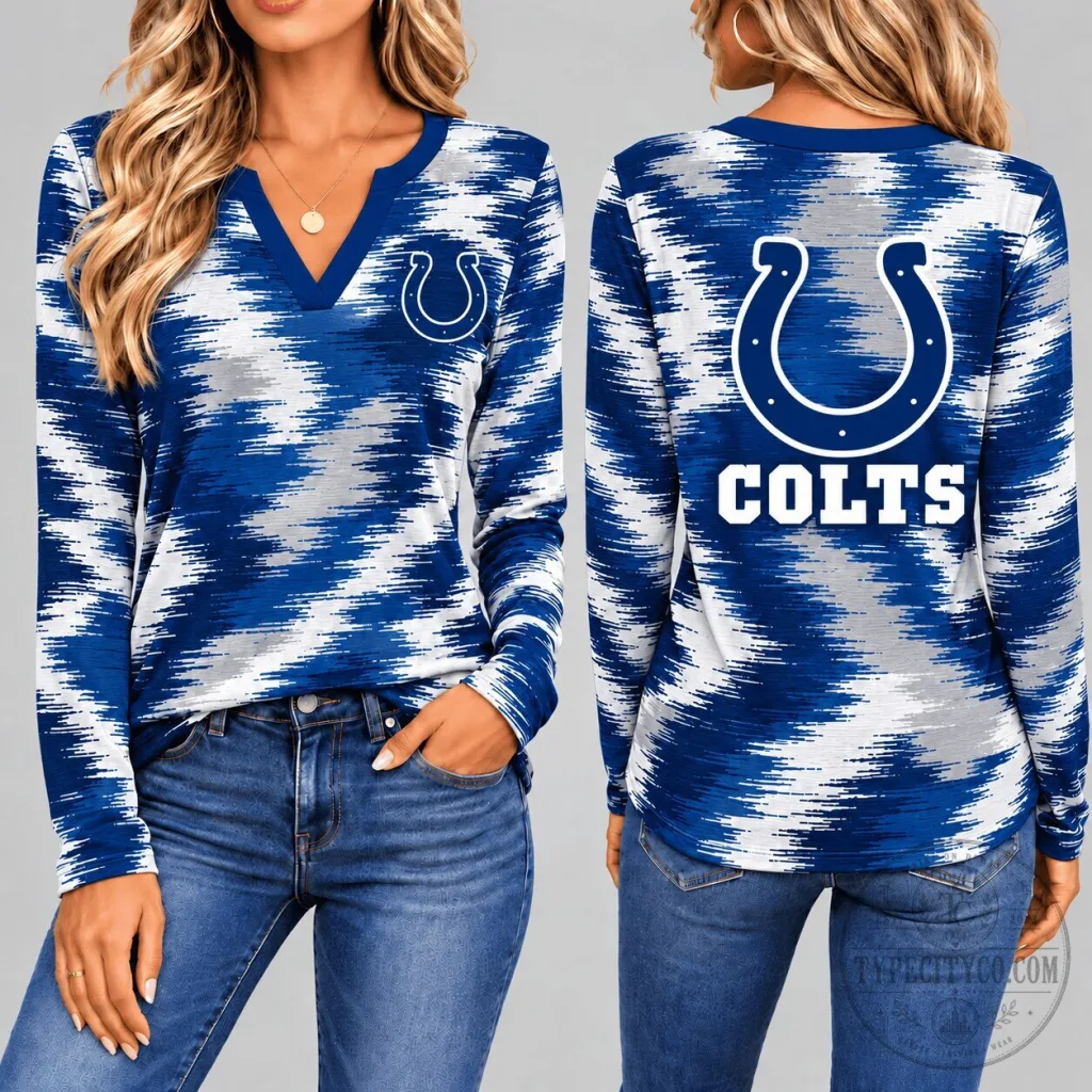 Indianapolis Colts Women's Dynamic Brushstroke Long-Sleeve V-Neck Shirt Indianapolis Colts Women's Dynamic Brushstroke Long-Sleeve V-Neck Shirt