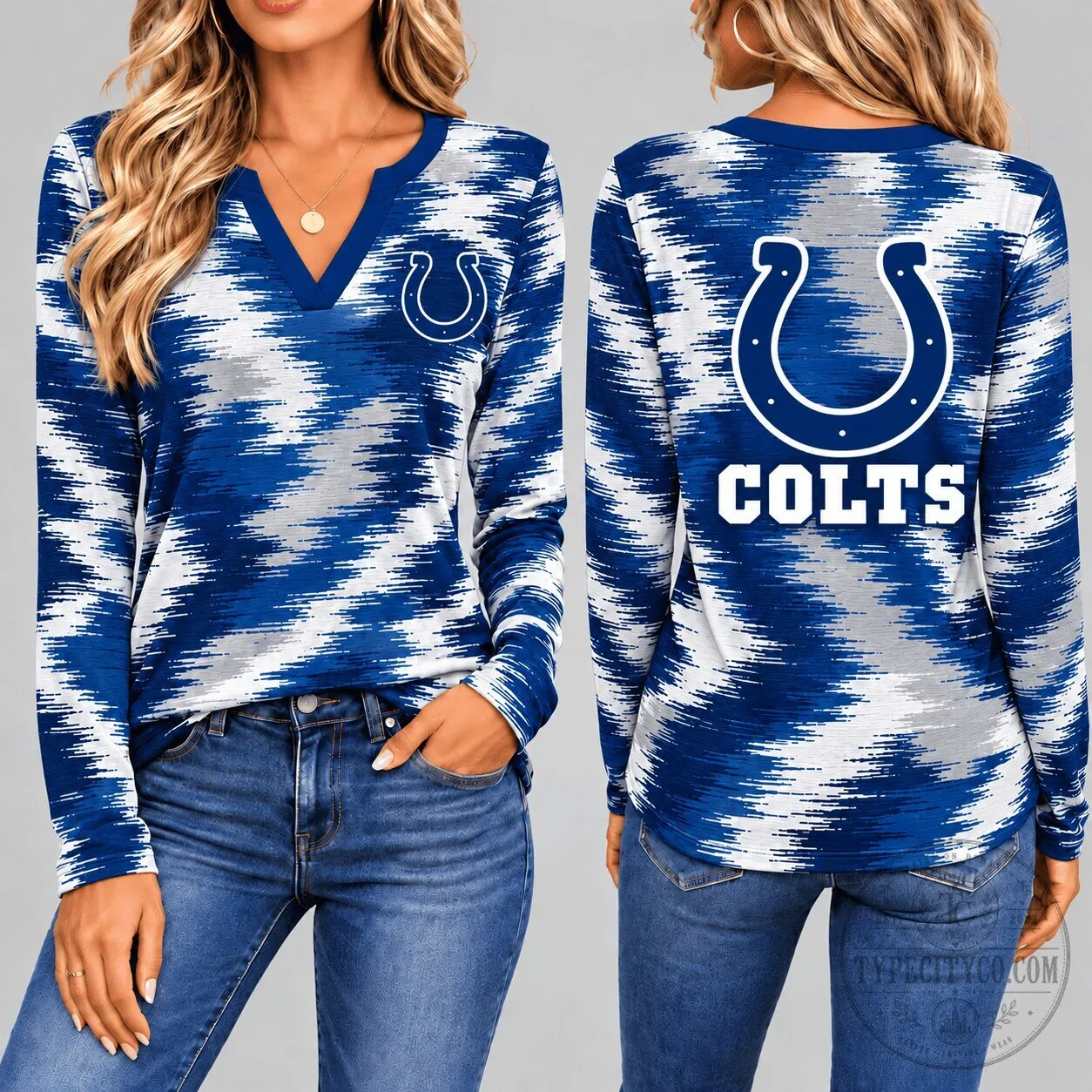Indianapolis Colts Women's Dynamic Brushstroke Long-Sleeve V-Neck Shirt 3 Indianapolis Colts Women