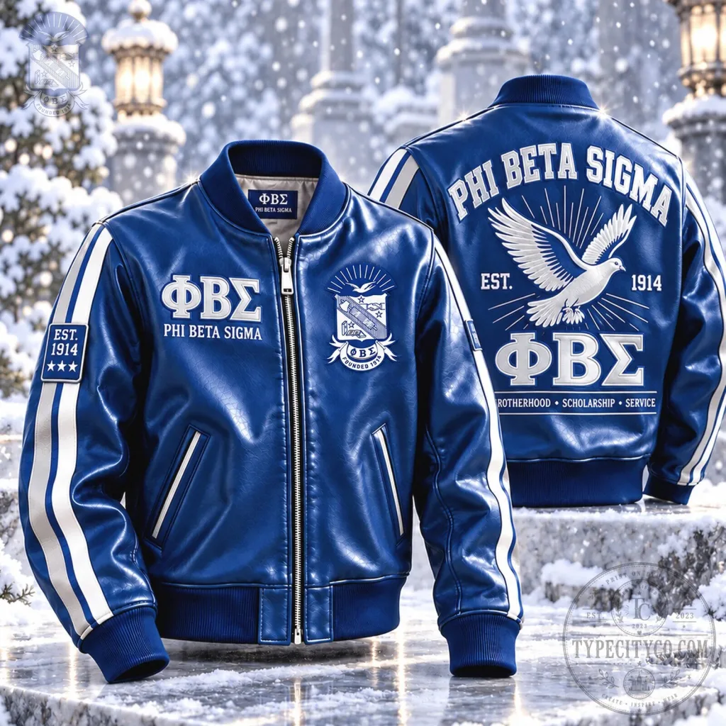 Phi Beta Sigma Fraternity Royal Blue Bomber Jacket with White Stripes Phi Beta Sigma Fraternity Royal Blue Bomber Jacket with White Stripes