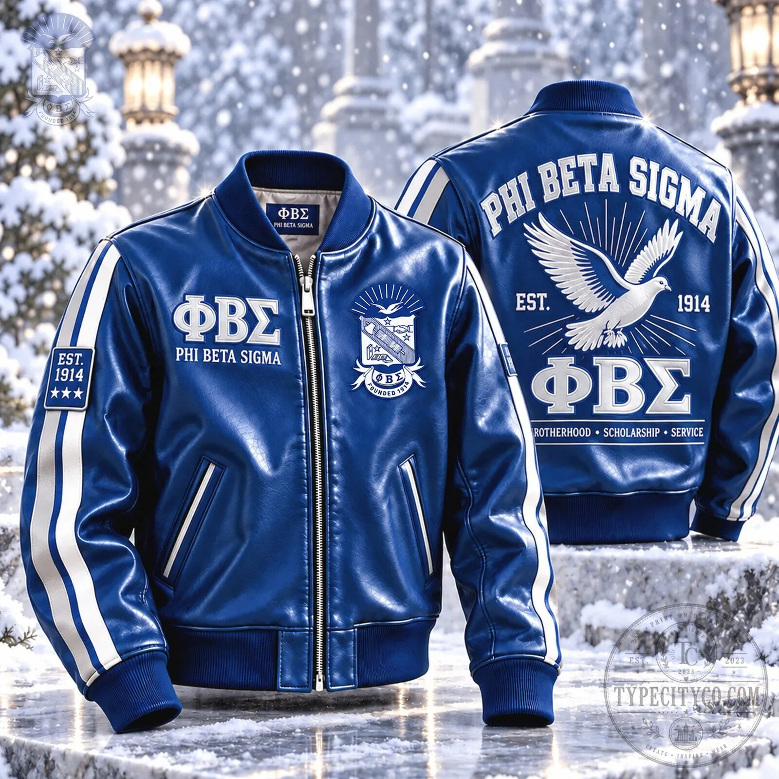 Phi Beta Sigma Fraternity Royal Blue Bomber Jacket with White Stripes