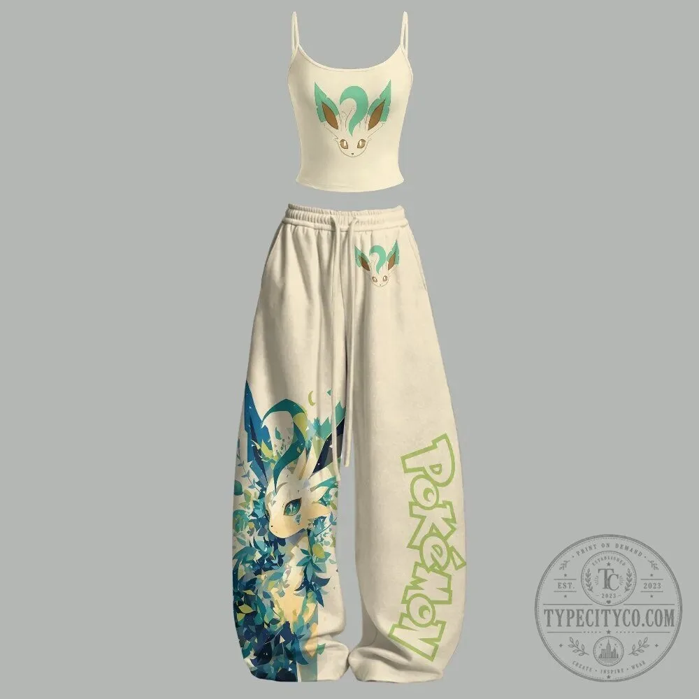 Glaceon Pokémon Character Art Print Cream Crop Top and Sweatpants Set 5 Glaceon Pokémon Character Art Print Cream Crop Top and Sweatpants Set