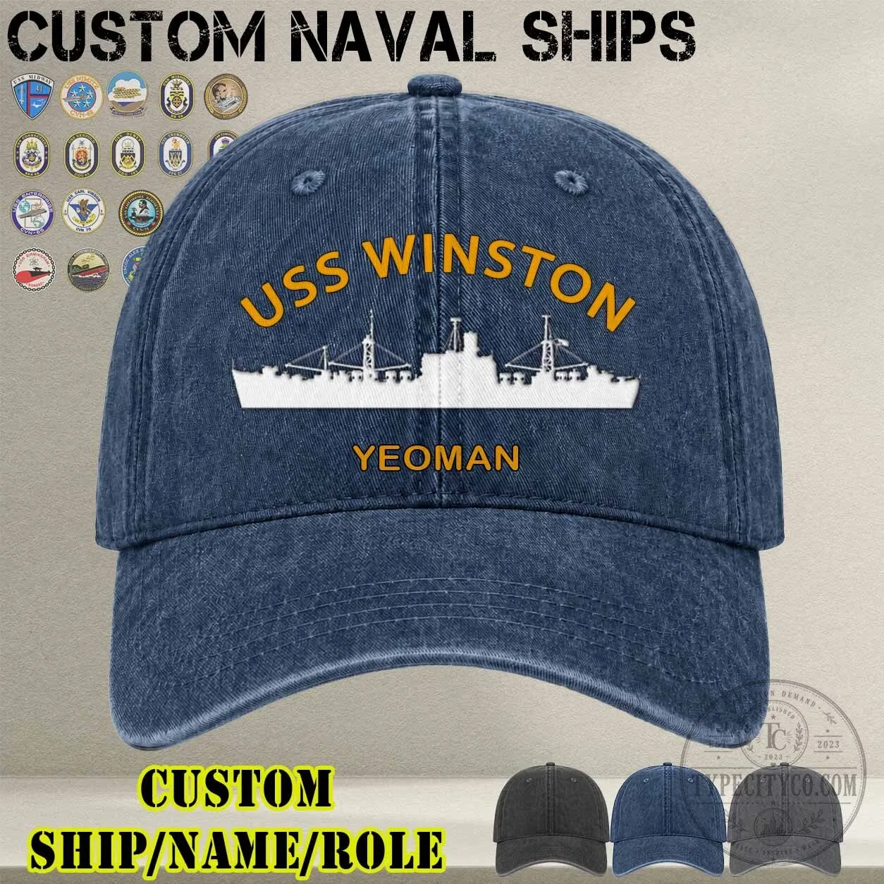 USS Winston AKA-94 Naval Ship Yeoman Washed Denim Baseball Cap Hat 1 USS Winston AKA-94 Naval Ship Yeoman Washed Denim Baseball Cap Hat