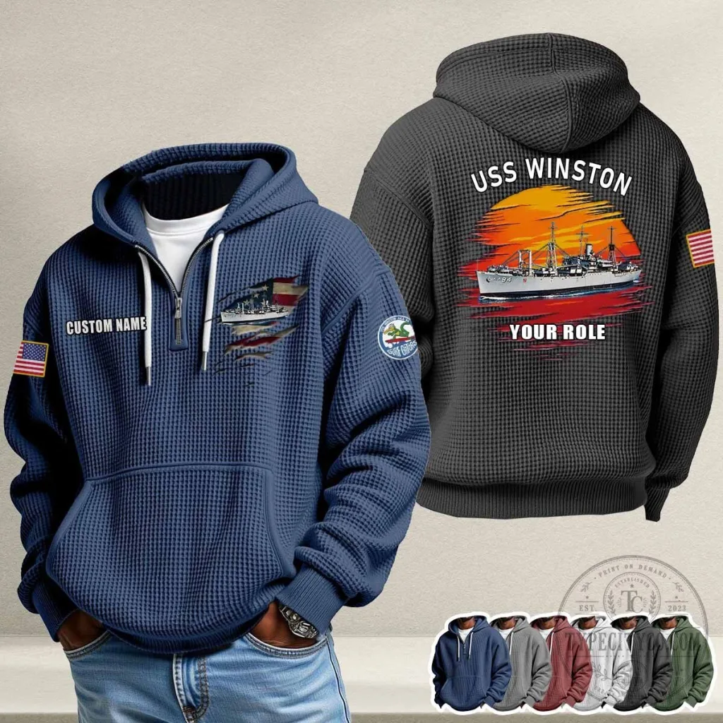 USS Winston AKA-94 Naval Ship Veteran Patriotic Waffle Knit Hoodie USS Winston AKA-94 Naval Ship Veteran Patriotic Waffle Knit Hoodie