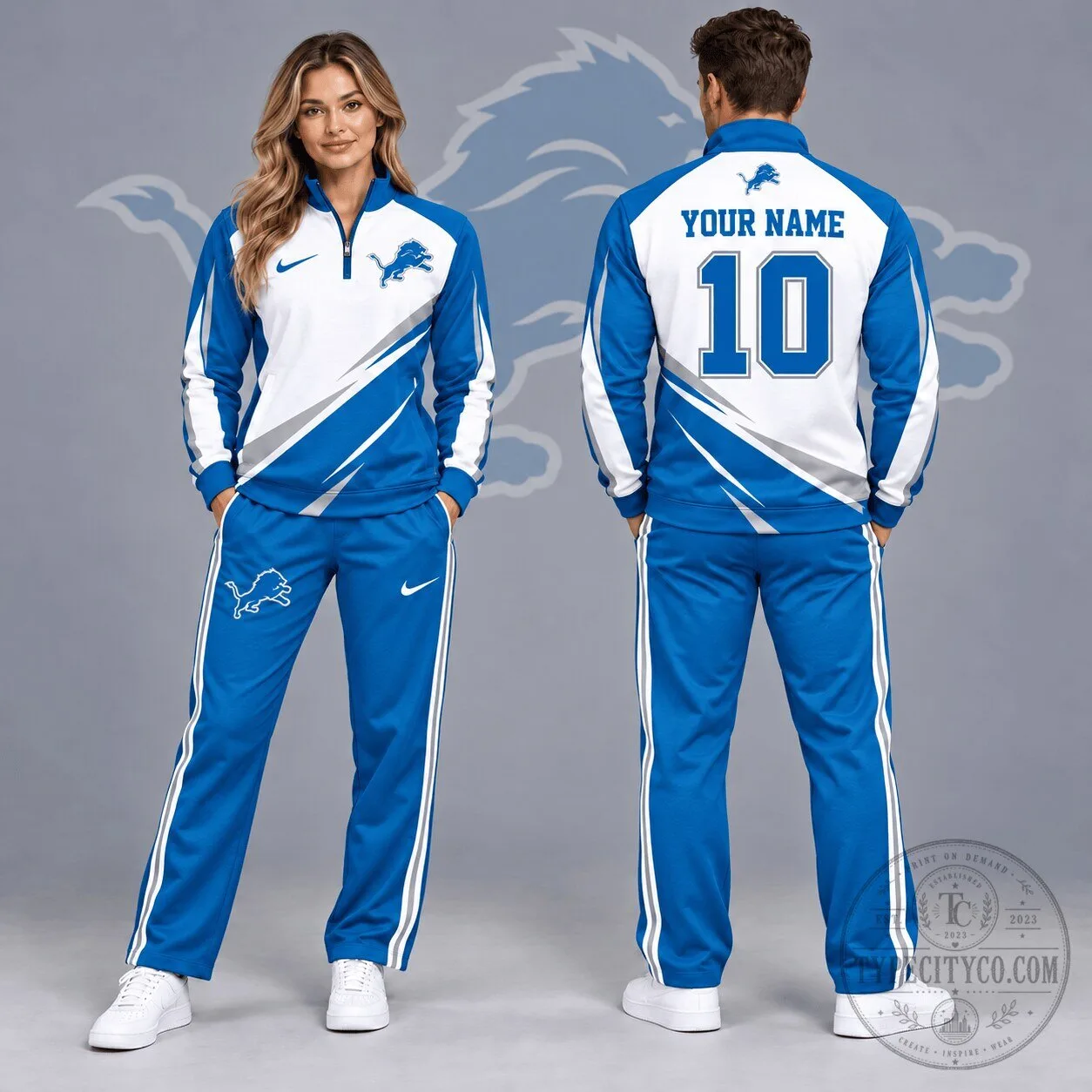 Detroit Lions Custom Name Number Quarter Zip Pullover and Track Pants Set 1 Detroit Lions Custom Name Number Quarter Zip Pullover and Track Pants Set