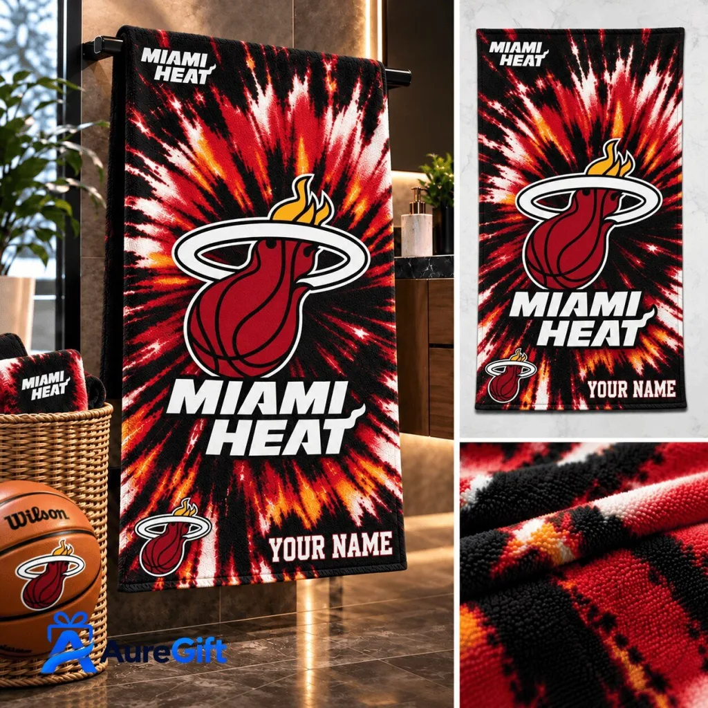 Miami Heat NBA Basketball Team Personalized Tie-Dye Beach Towel Miami Heat NBA Basketball Team Personalized Tie-Dye Beach Towel