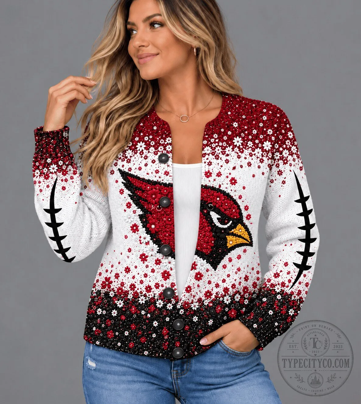 Arizona Cardinals Floral Football Fan Cardigan Sweater for Women 2 Arizona Cardinals Floral Football Fan Cardigan Sweater for Women