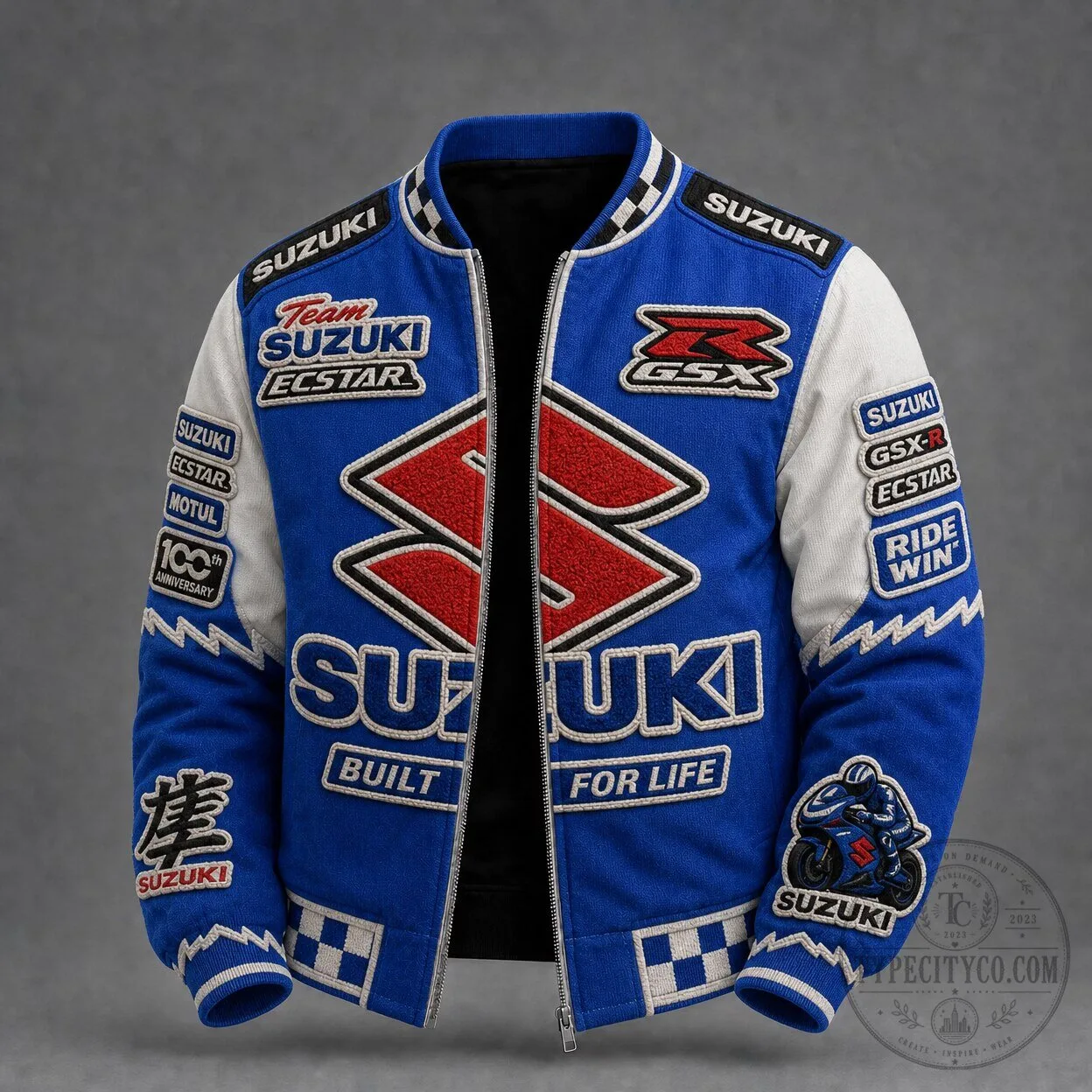 Men's Vintage Biker Streetwear Coat - Suzuki Ecstar Racing Motorcycle Bomber Jacket