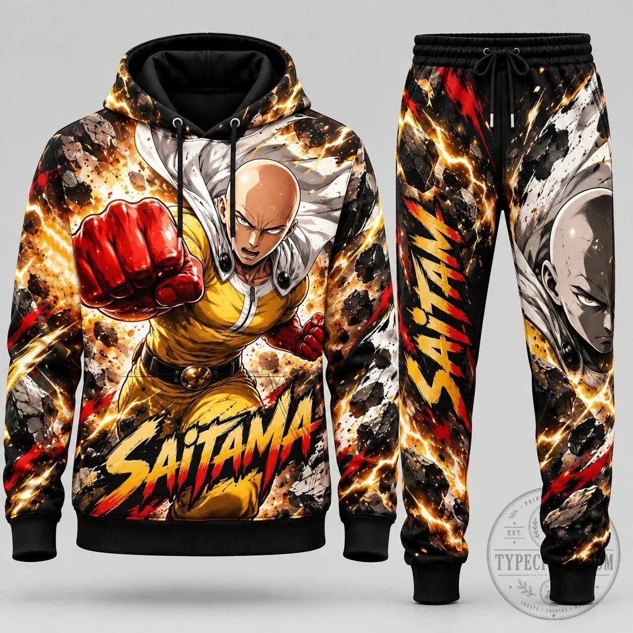 One-Punch Man Saitama Anime Character Graphic Pullover Hoodie