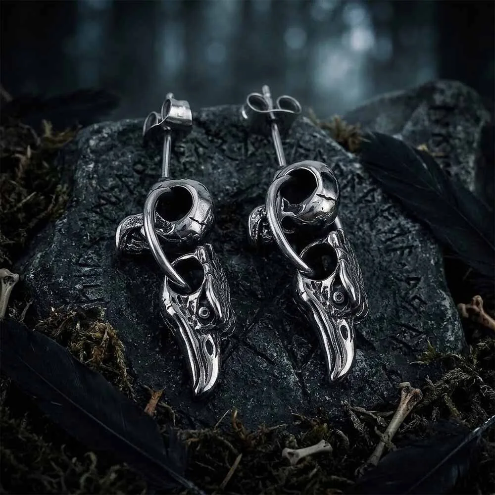 Vintage Skull and Eagle Beak Stainless Steel Stud Earrings for Women