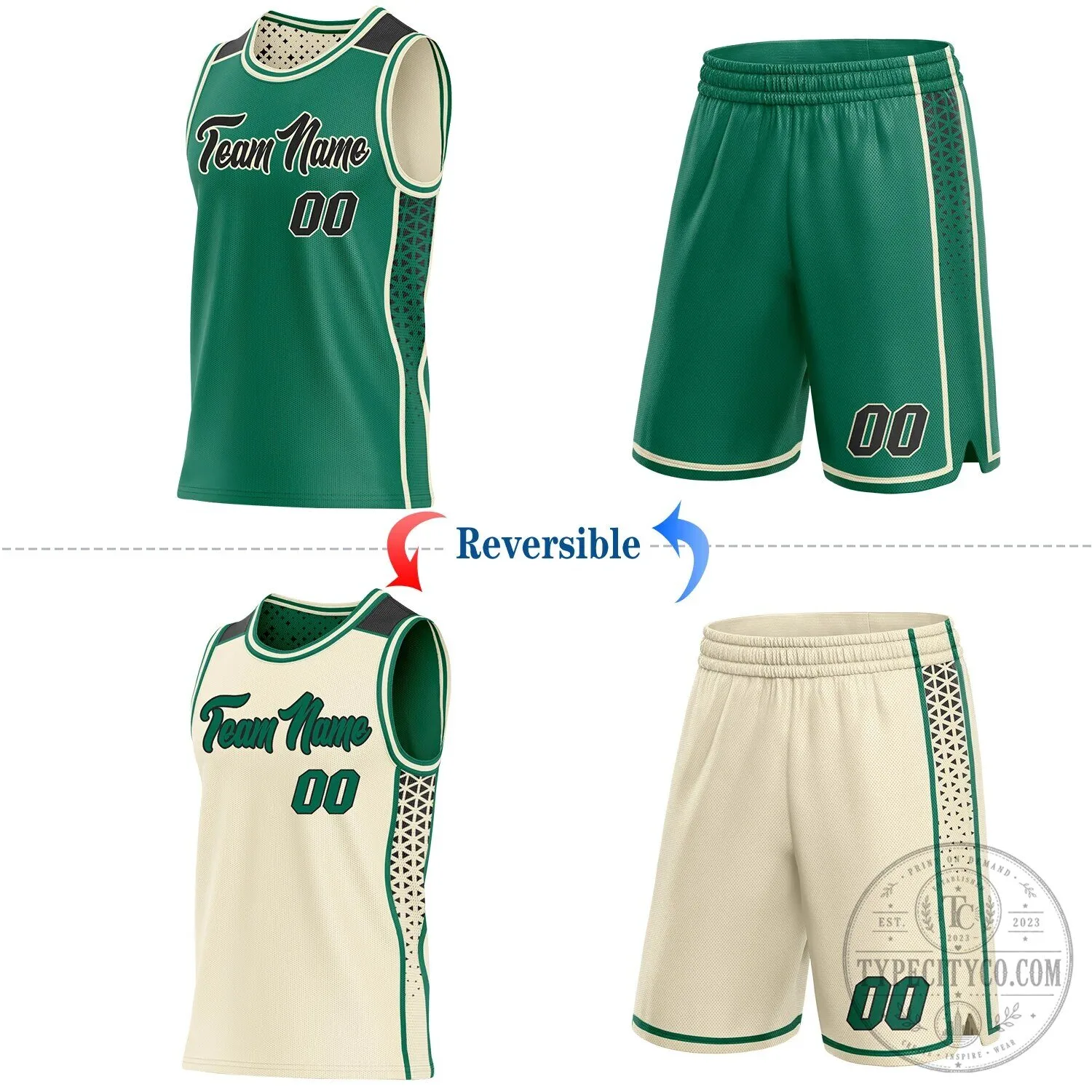 Custom Kelly Green Black Cream Reversible Basketball Jersey Set 10 Custom Kelly Green Black Cream Reversible Basketball Jersey Set