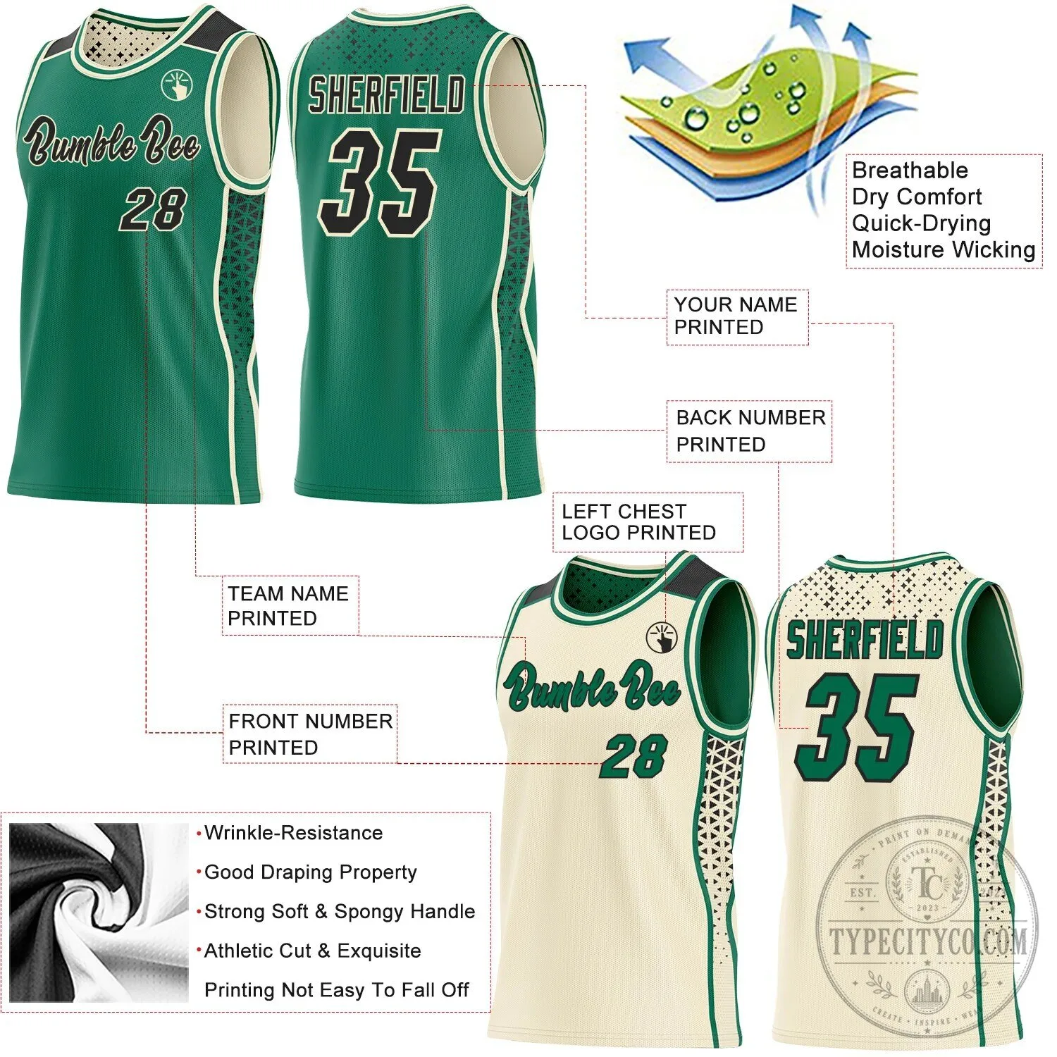 Custom Kelly Green Black Cream Reversible Basketball Jersey Set 13 Custom Kelly Green Black Cream Reversible Basketball Jersey Set