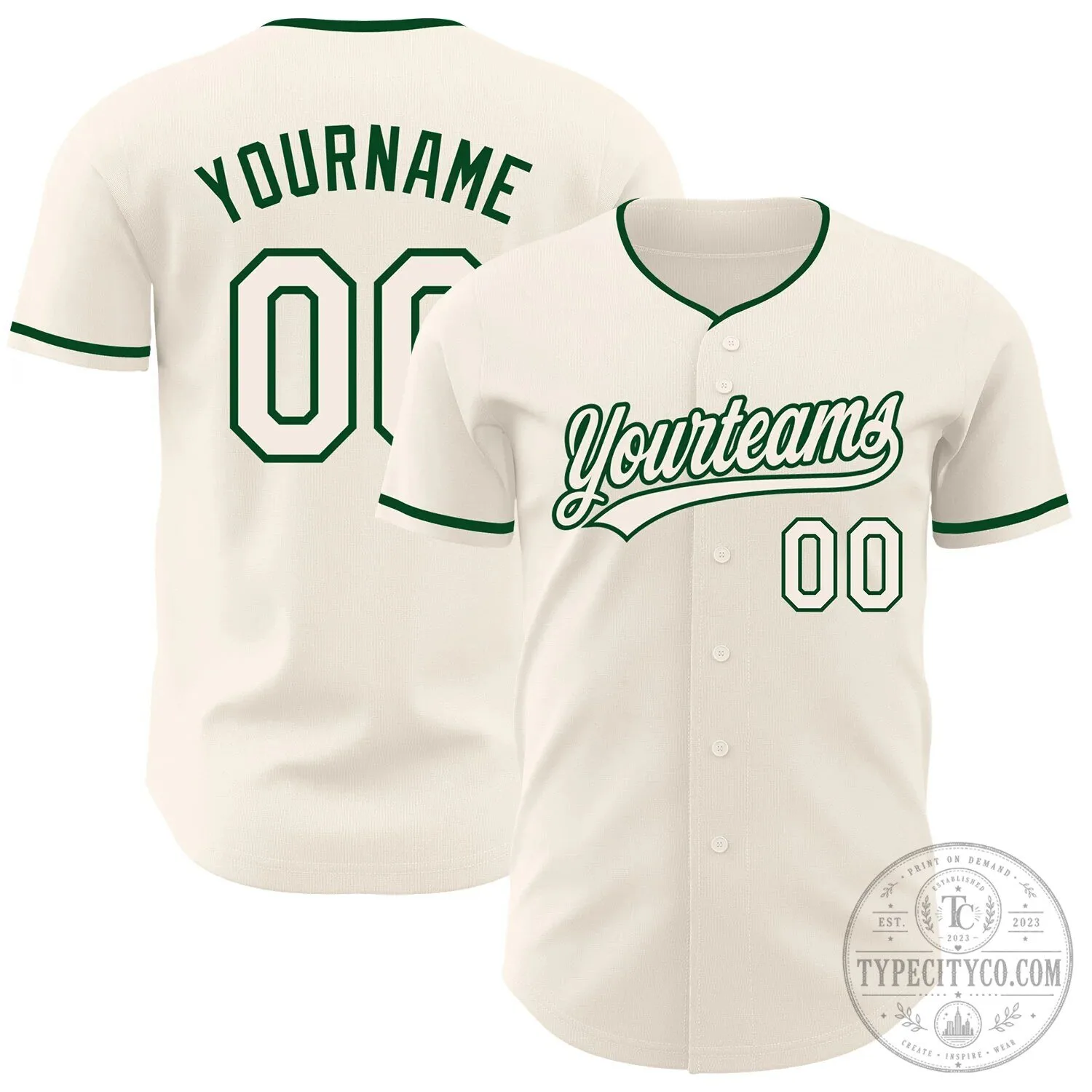 Custom Cream Green Baseball Jersey with Your Name and Number