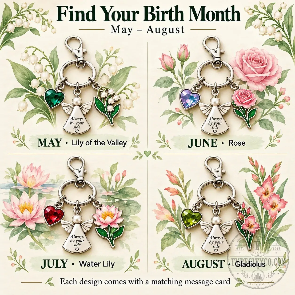 June Birth Month Alexandrite Rose Angel Charm Keychain with Keepsake Card 30 June Birth Month Alexandrite Rose Angel Charm Keychain with Keepsake Card