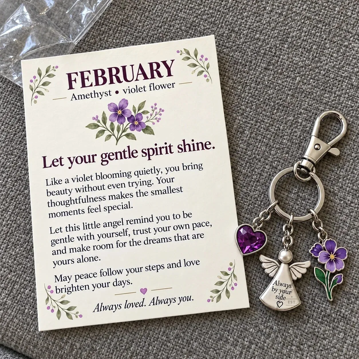 June Birth Month Alexandrite Rose Angel Charm Keychain with Keepsake Card 41 June Birth Month Alexandrite Rose Angel Charm Keychain with Keepsake Card