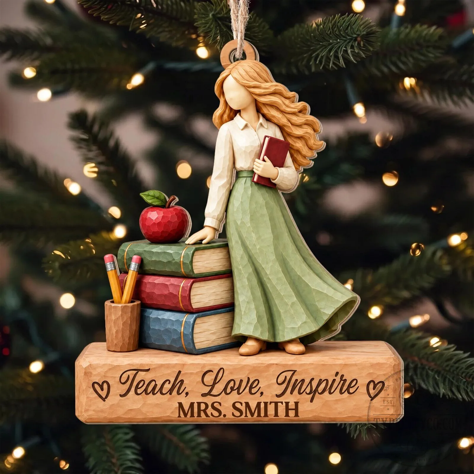 Personalized Teacher Appreciation Teach Love Inspire Christmas Tree Ornament