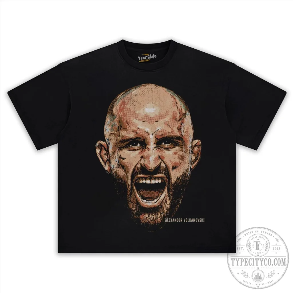Alexander Volkanovski UFC Fighter Portrait Black Graphic T-Shirt Alexander Volkanovski UFC Fighter Portrait Black Graphic T-Shirt