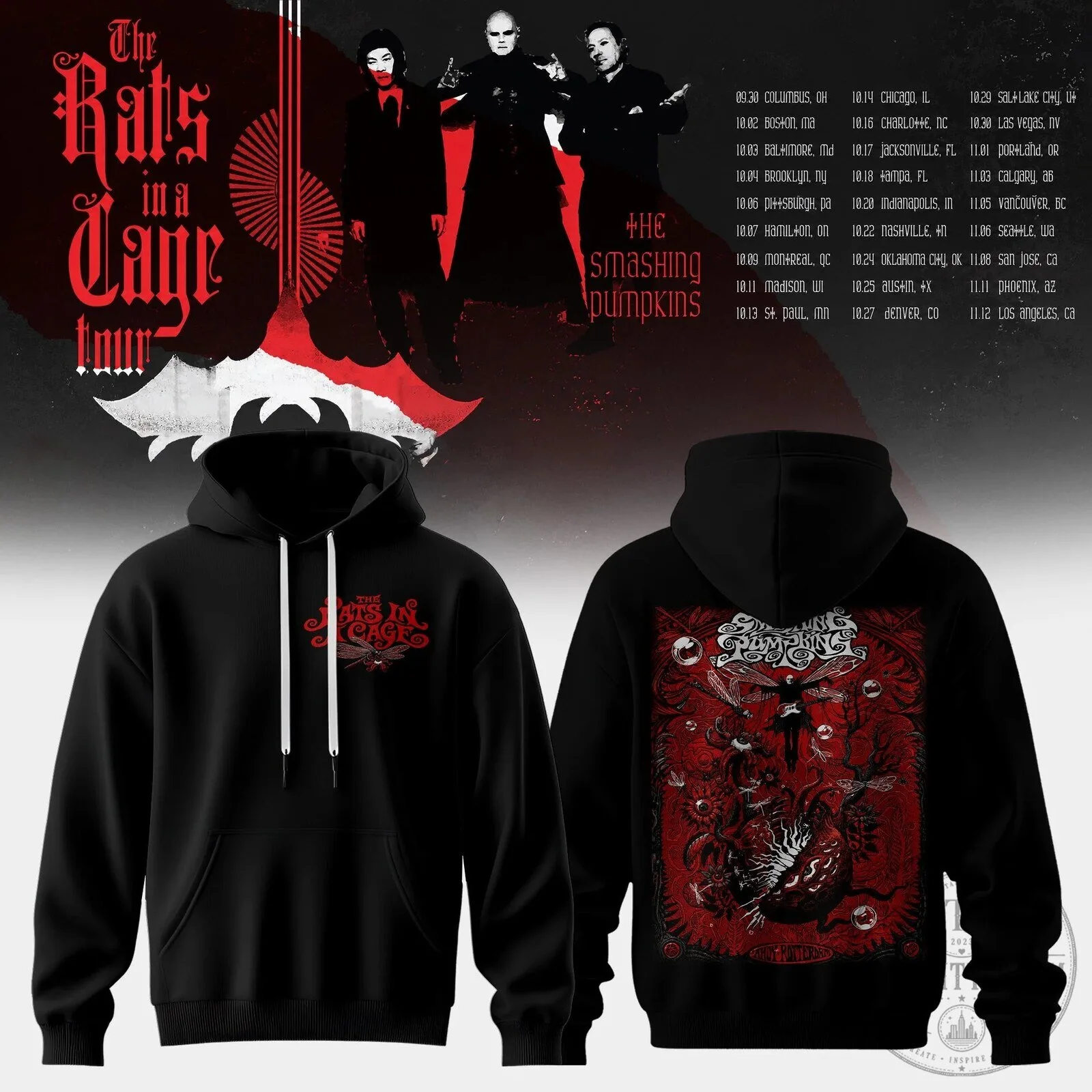 The Smashing Pumpkins The Rats In A Cage Tour 2026 Black Concert Hoodie 1 The Smashing Pumpkins The Rats In A Cage Tour 2026 Black Concert Hoodie