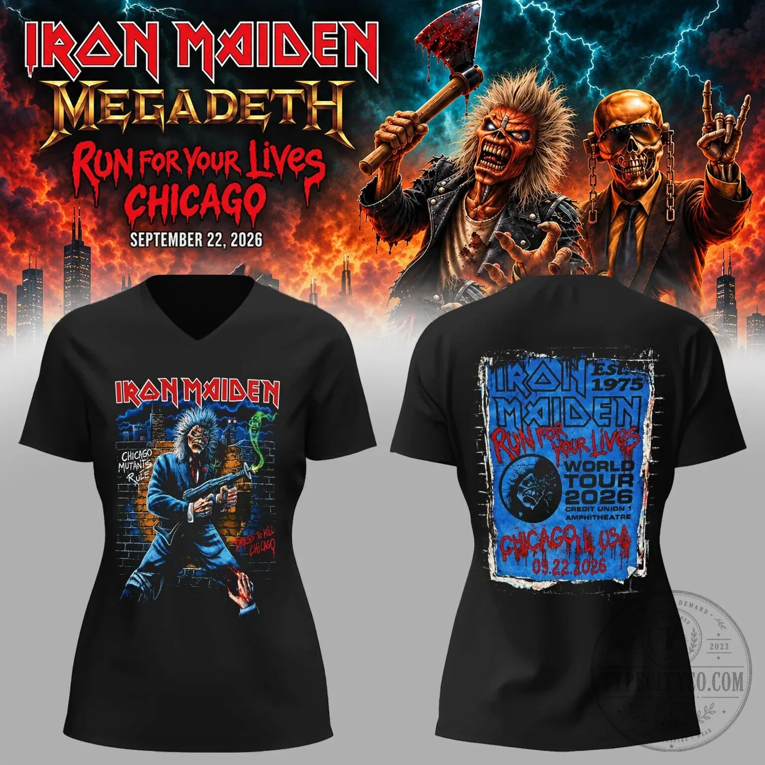 Chicago Concert T-Shirt for Iron Maiden and Megadeth's Run For Your Lives World Tour 2026 7 Chicago Concert T-Shirt for Iron Maiden and Megadeth's Run For Your Lives World Tour 2026